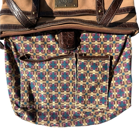 Franco Sarto Faux Suede Tan & Dark Brown Shoulder Bag W Small Flashlight Holder - Picture 9 of 17